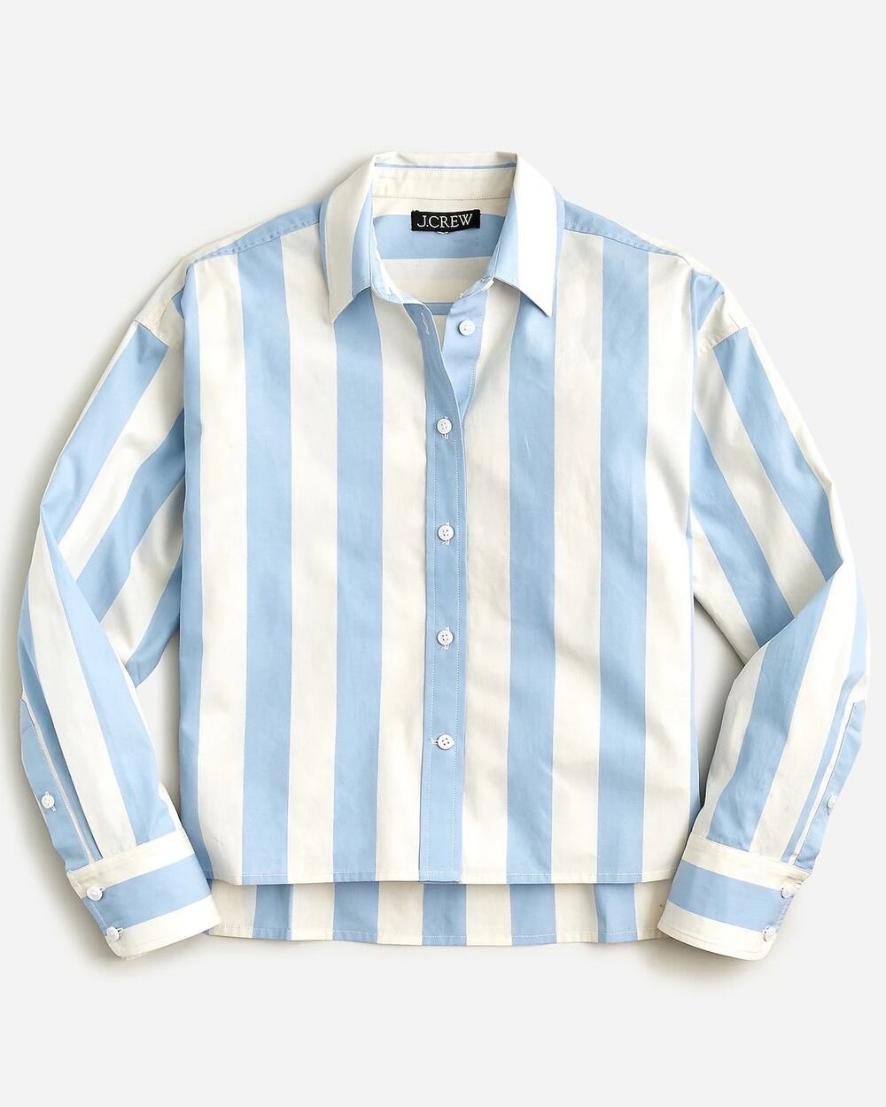 J. CREW Collection Cropped Blue & White Striped Button Down Shirt